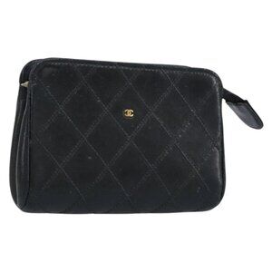 CHANEL Bicolore Pouch Lamb Skin Black Gold
